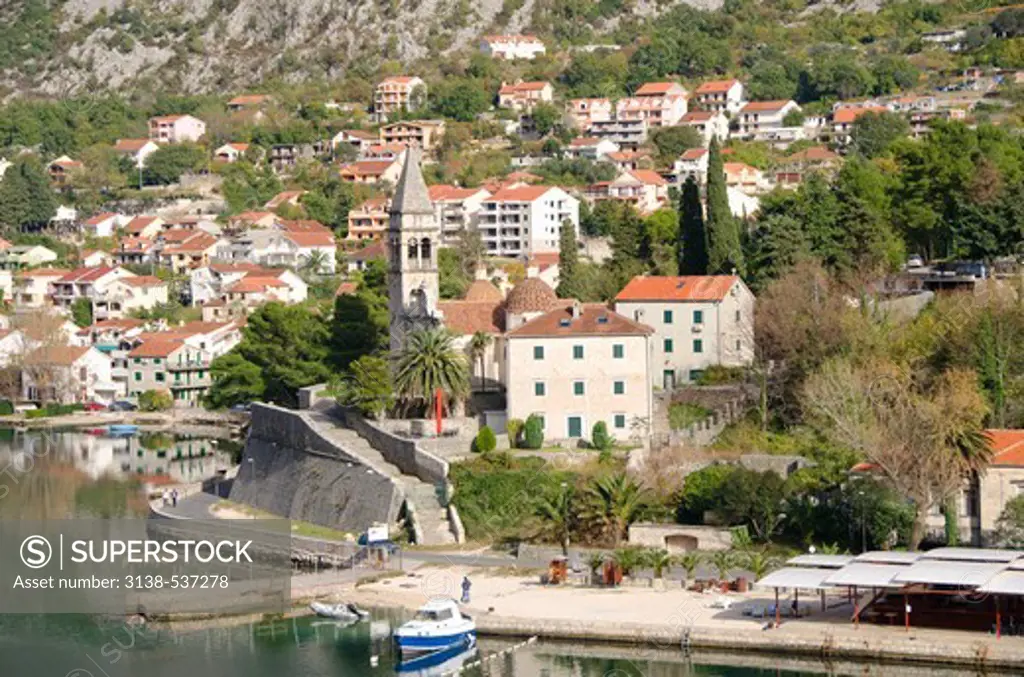 High angle view of Old Town of Perast, Kotor Bay, Montenegro