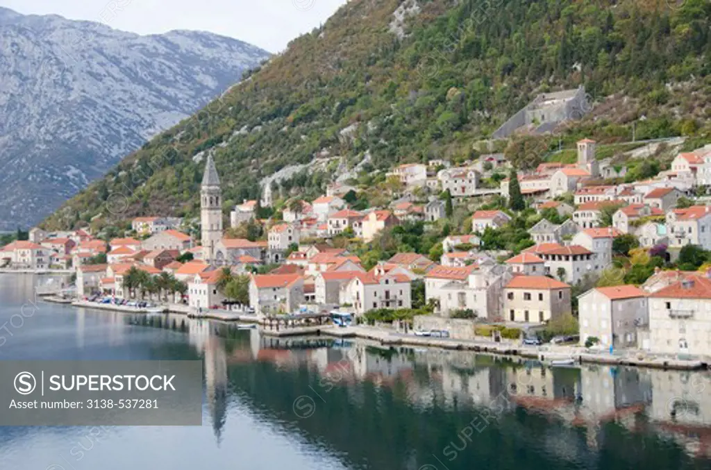Town on hillside, Perast, Kotor Bay, Montenegro