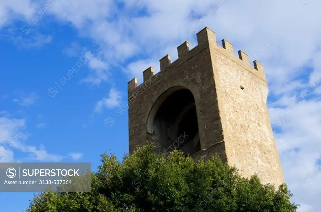 Low angle view of a tower, Torre San Niccolo, Arno River, Florence, Tuscany, Italy