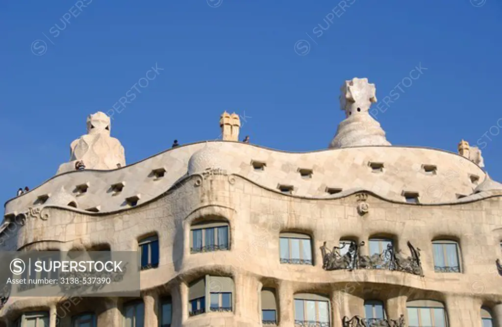 Low angle view of a building, Casa Mila, Barcelona, Catalonia, Spain
