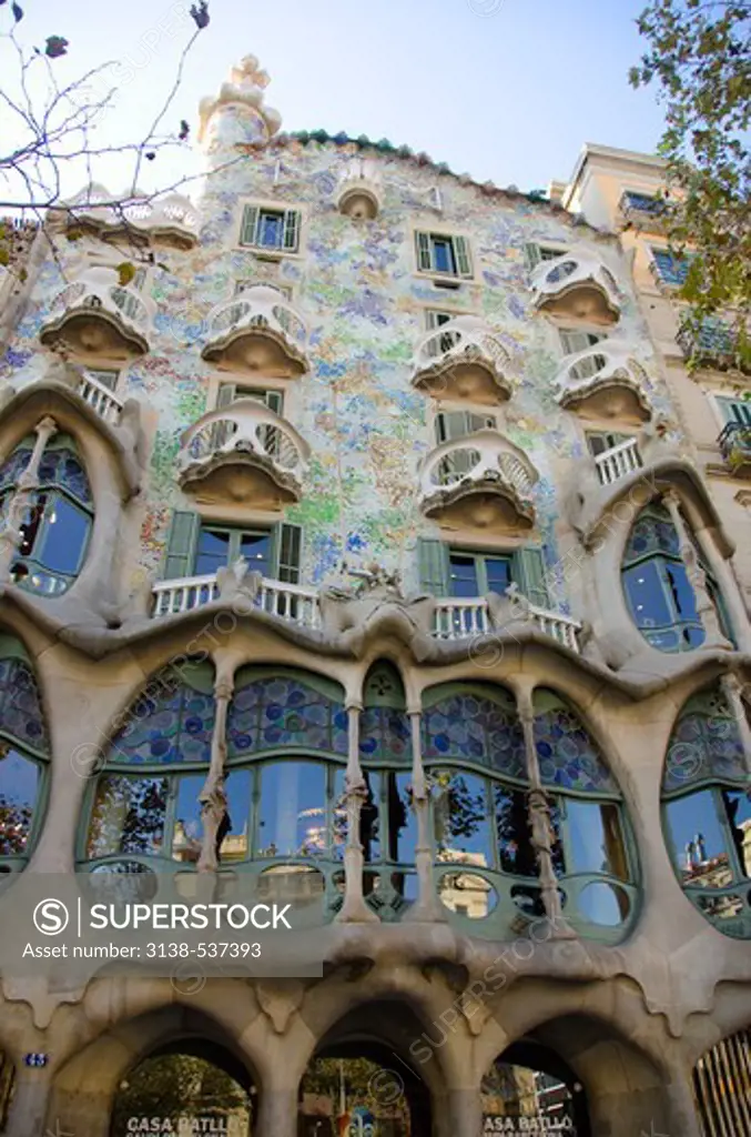 Facade of a building, Casa Batllo, Passeig de Gracia, Barcelona, Catalonia, Spain