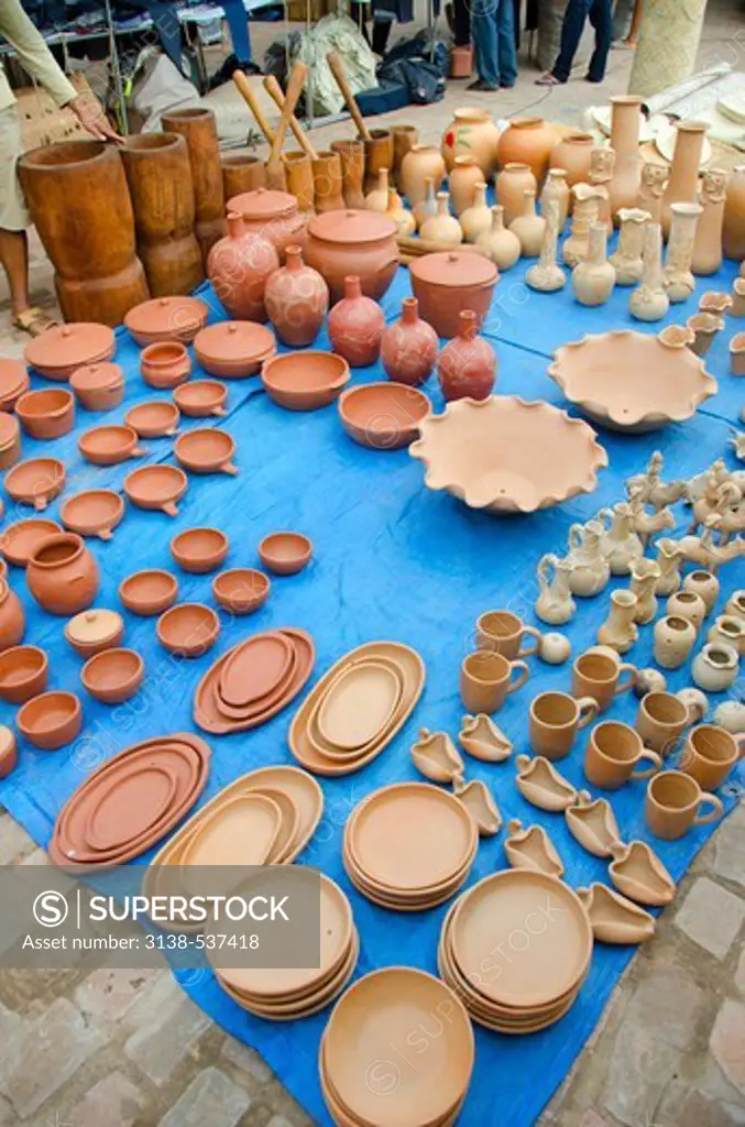 Ceramics pottery for sale at a market, Vale Do Capao, Bahia, Brazil