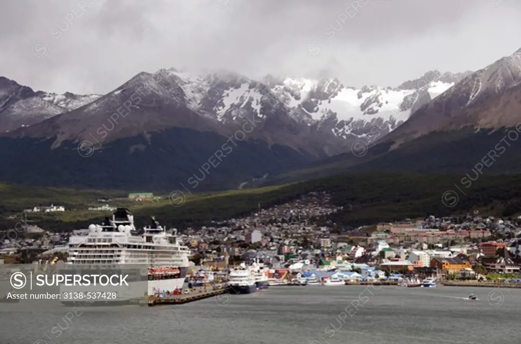 Cruise ship at a harbor, Ushuaia, Tierra del Fuego, Patagonia, Argentina