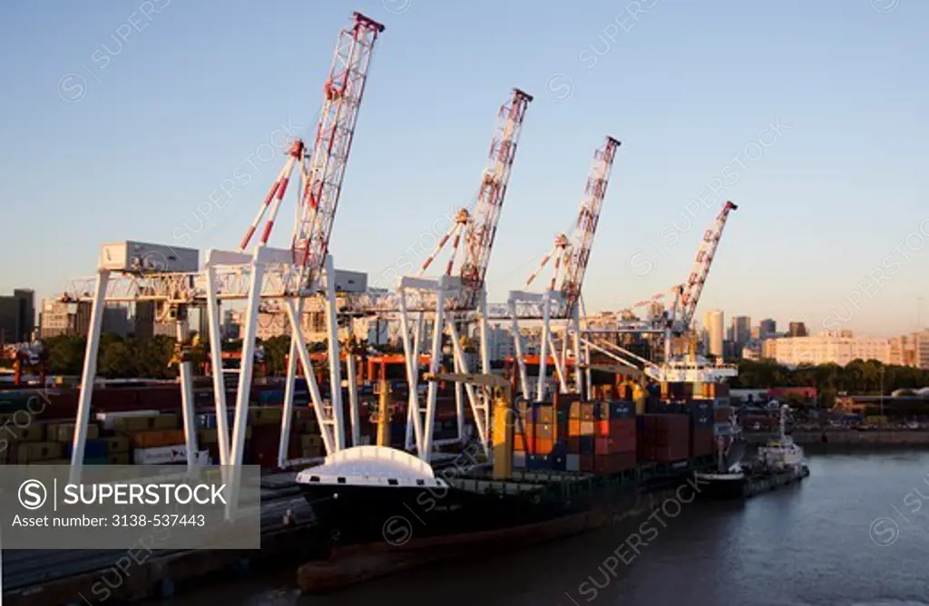 Cargo containers and cranes at a port, Buenos Aires, Argentina
