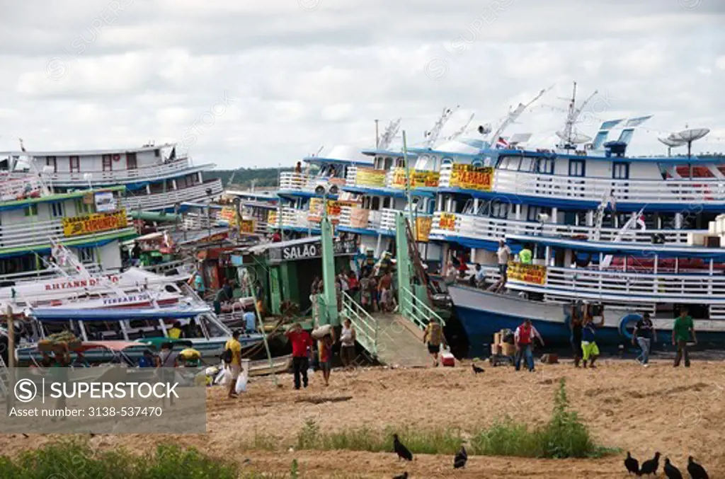 Riverboats at dock, Manaus, Amazon River, Amazonas, Brazil