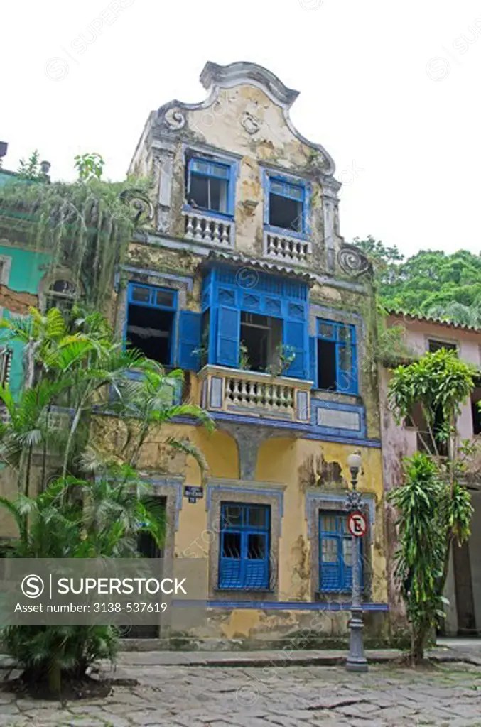 Facade of the old colonial building, Largo do Boticario, Rio De Janeiro, Brazil