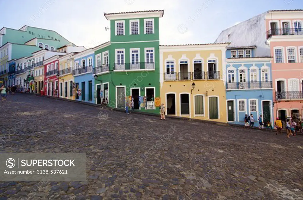 Houses along a street in a city, Pelourinho, Salvador, Bahia, Brazil