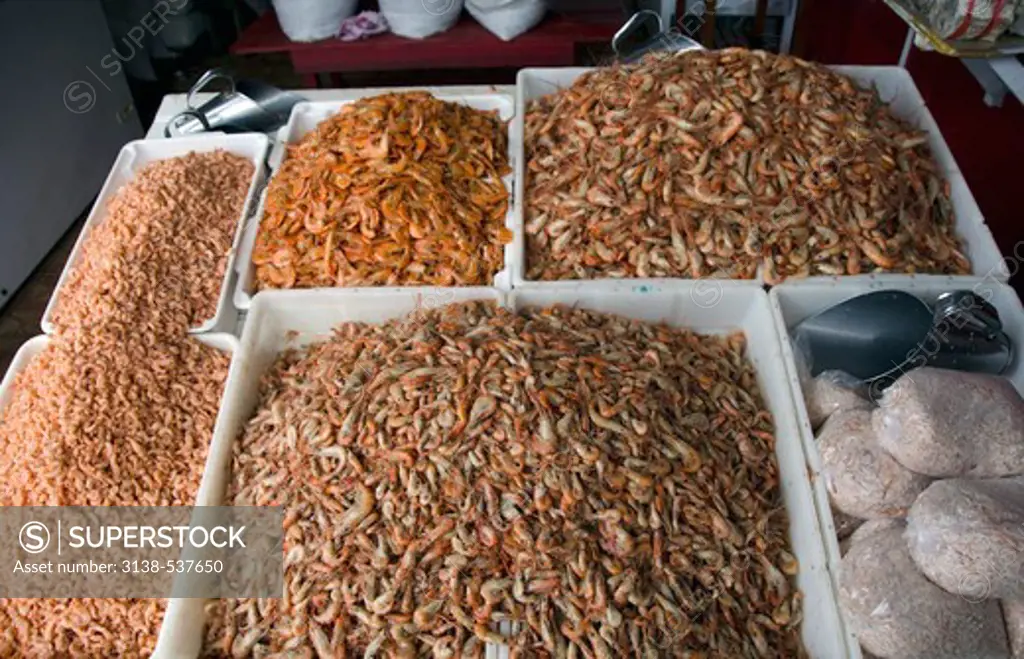 Fresh shrimps at market for sale, Santarem, Para, Brazil
