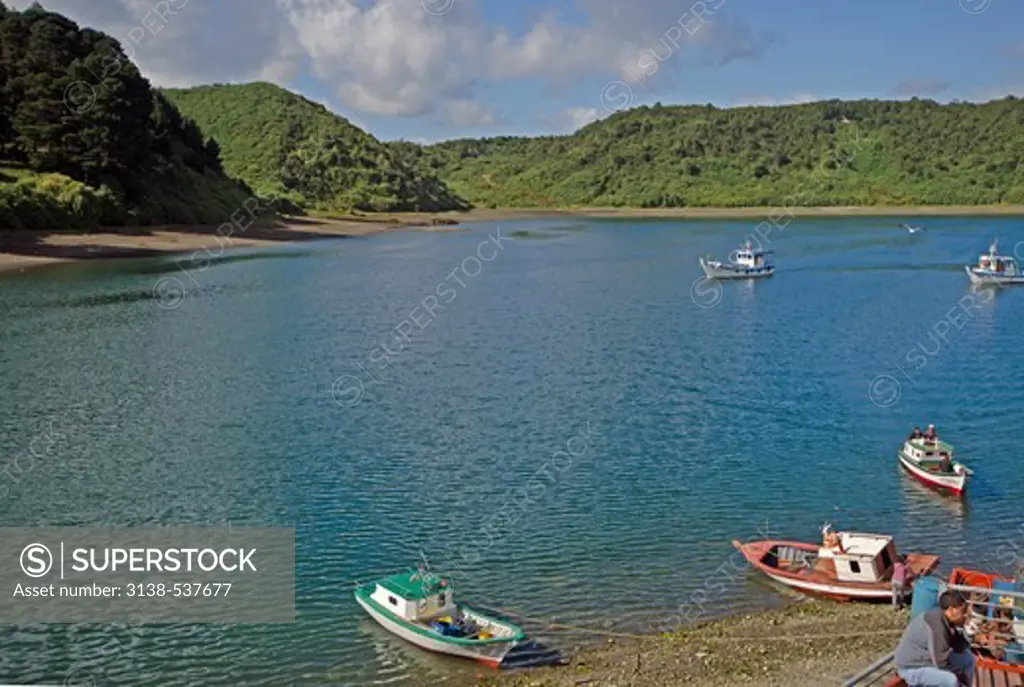 Fishing boats on the bay, Angelmo Bay, Puerto Montt, Llanquihue Province, Los Lagos, Chile