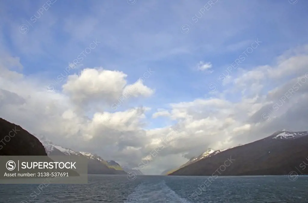 Clouds over mountains, Beagle Channel, Tierra Del Fuego, Patagonia, Argentina
