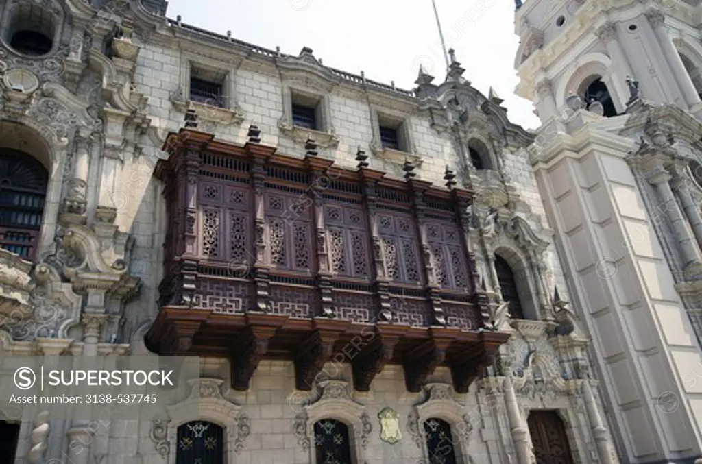 Low angle view of a palace, Archbishop's Palace of Lima, Plaza-De-Armas, Lima, Peru