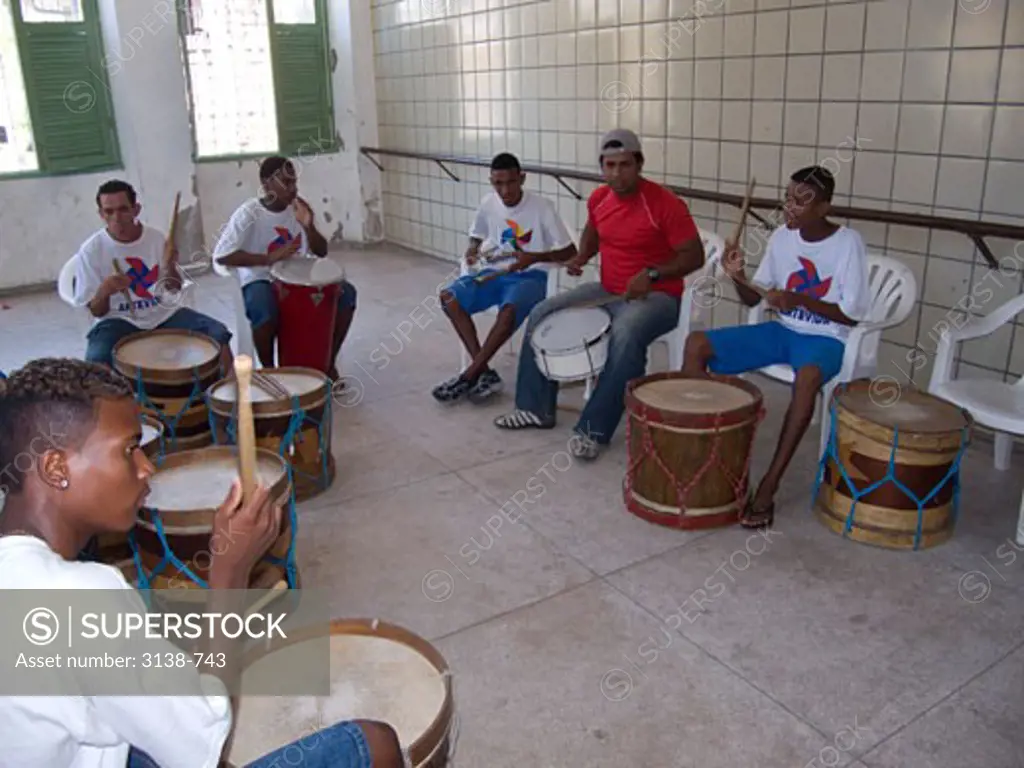 Drummers practicing with drums, Recife, Brazil