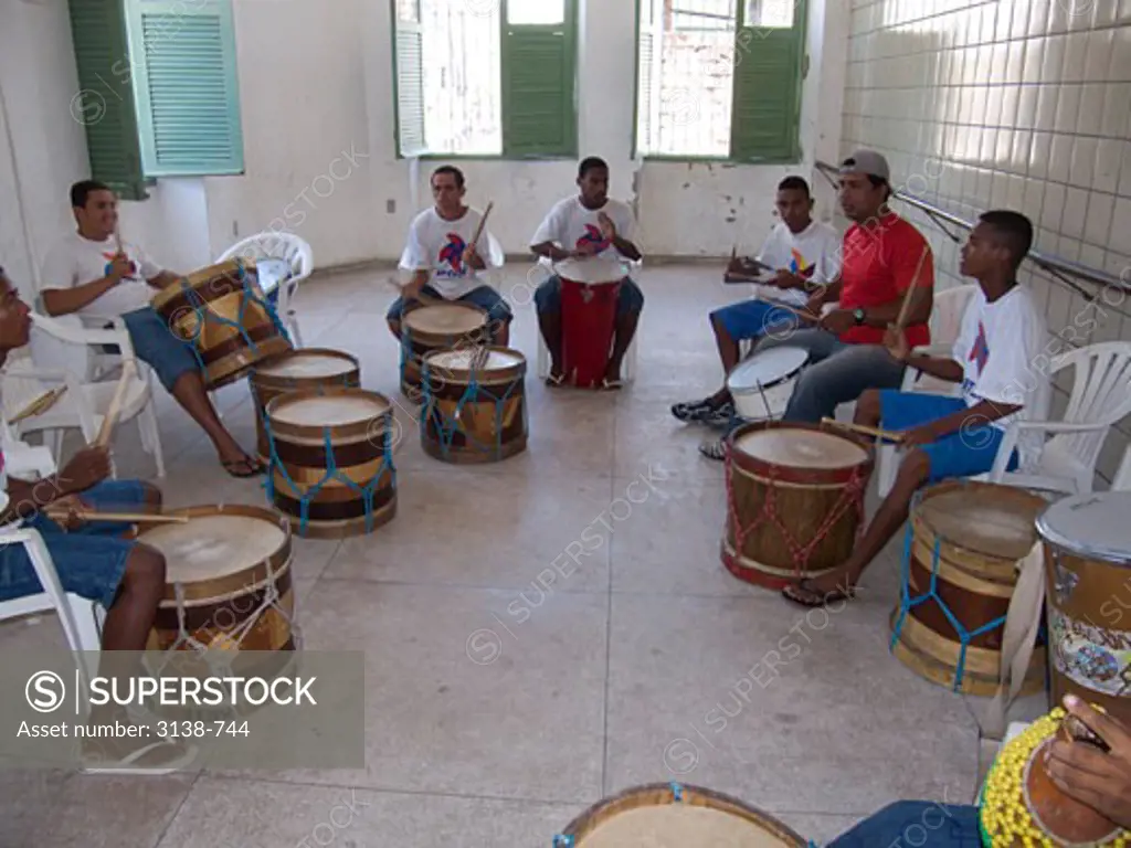 Drummers practicing with drums, Recife, Brazil