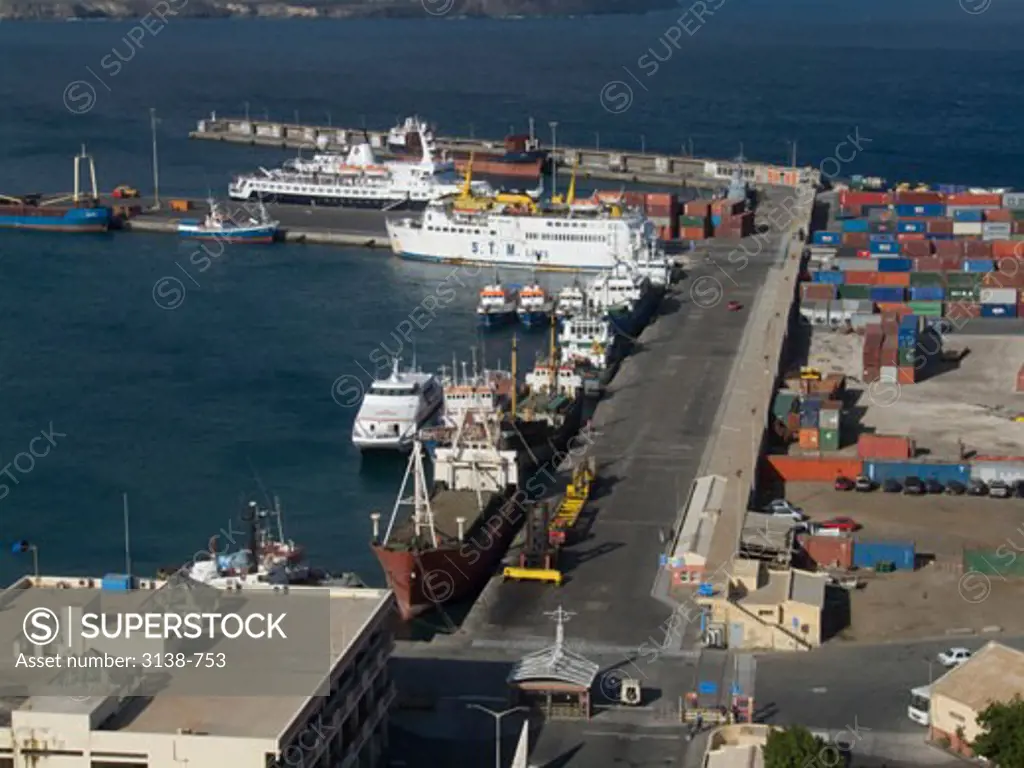 High angle view of a harbor, Sao Vicente Island, Mindelo, Cape Verde