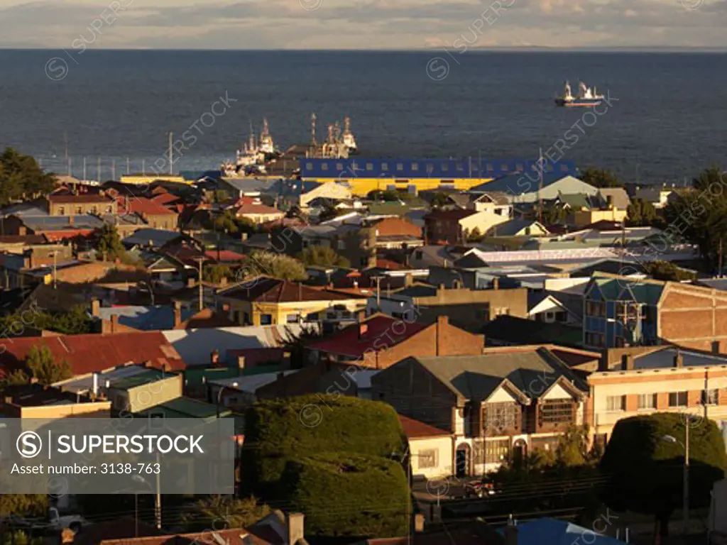 High angle view of buildings in a city, Punta Arenas, Magellan, Patagonia, Chile