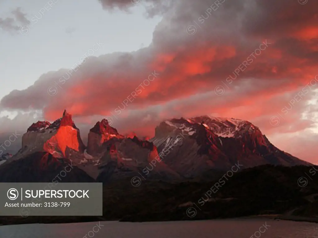 Mountains at the lakeside, Cuernos del Paine, Lake Pehoe, Torres del Paine National Park, Patagonia, Chile