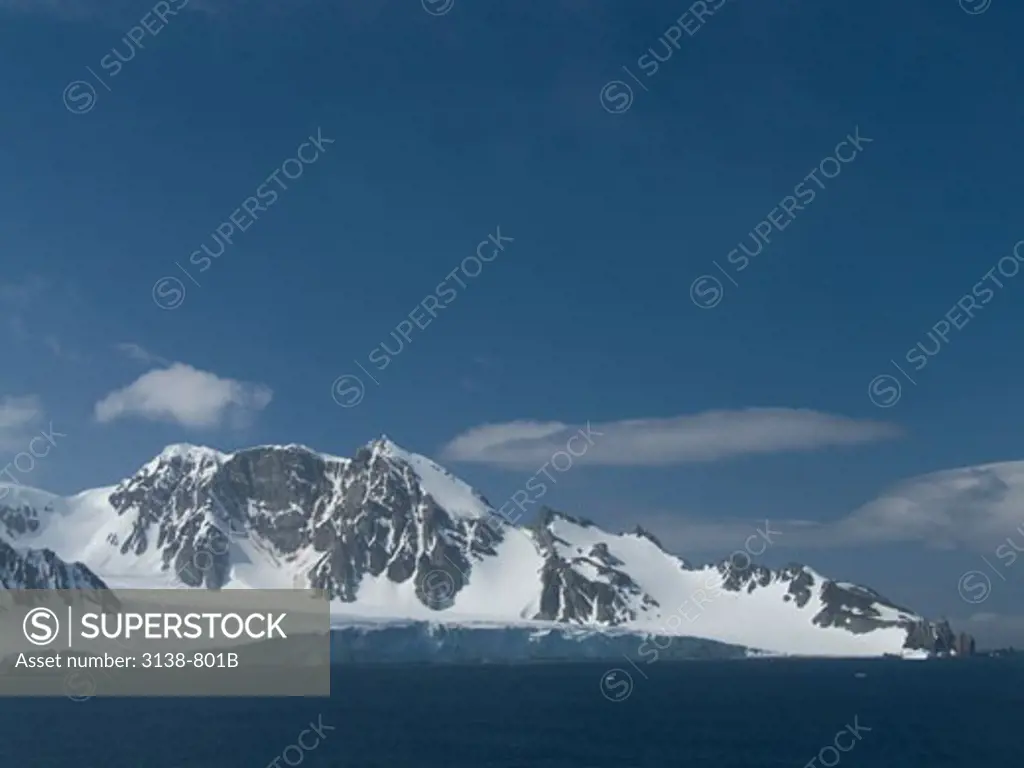 Panoramic view of snow covered mountains, Bransfield Strait, Antarctica