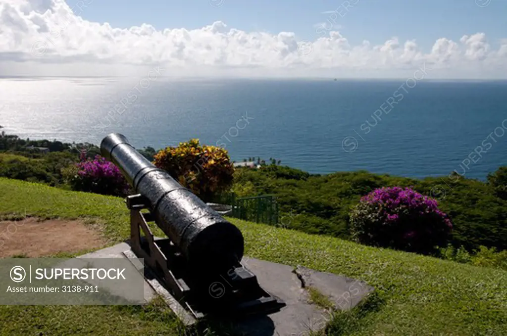 Cannon overlooking the sea, Fort King George, Tobago, Trinidad And Tobago