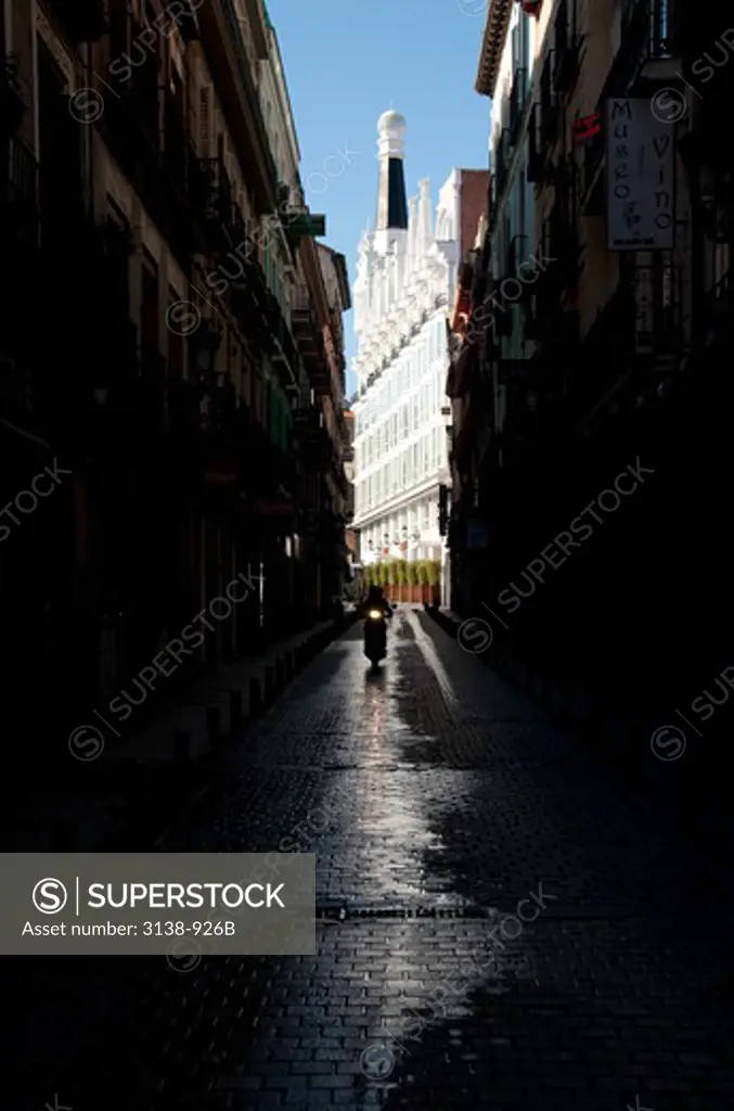 Buildings along an alley, Madrid, Spain