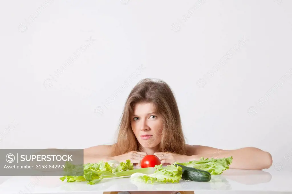 woman, vegetables on the table