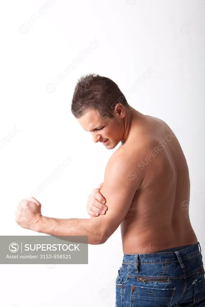 man with pain in the biceps