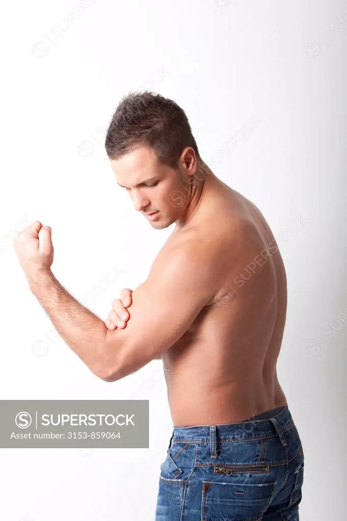 man with pain in the biceps