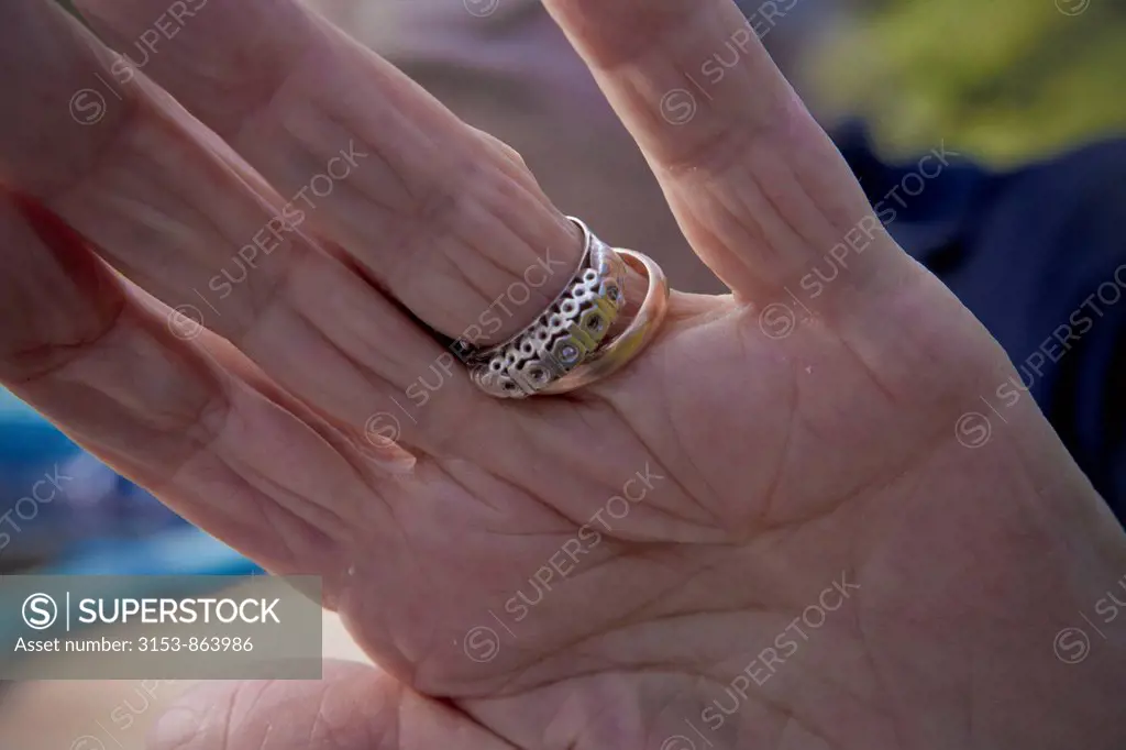 mano di una donna anziana con anelli