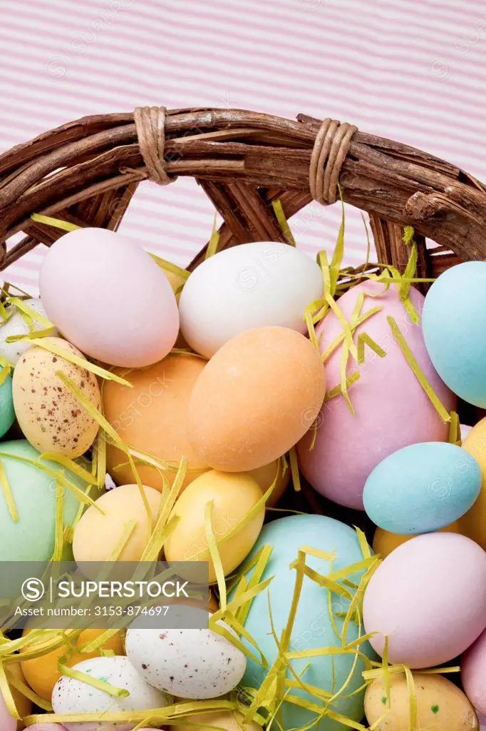 basket with sugar easter eggs