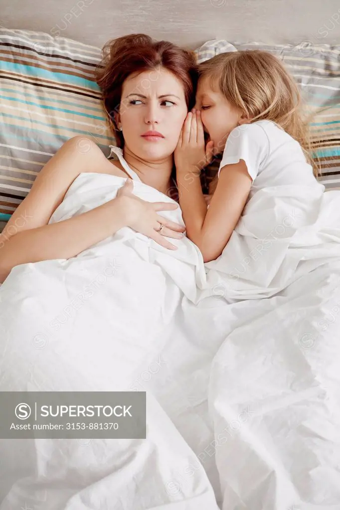 mother and daughter in bed, secret