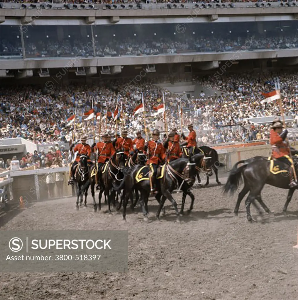 Canada, Alberta, Calgary, Royal Canadian Mounted Police Musical Ride, Mounties performing in ceremony