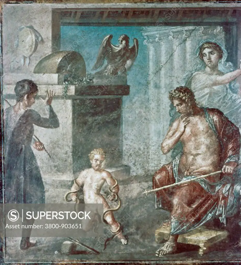 Hercules Wrestles with the Snakes 63-79 Roman Art Fresco Casa dei Vettii, Pompeii, Italy