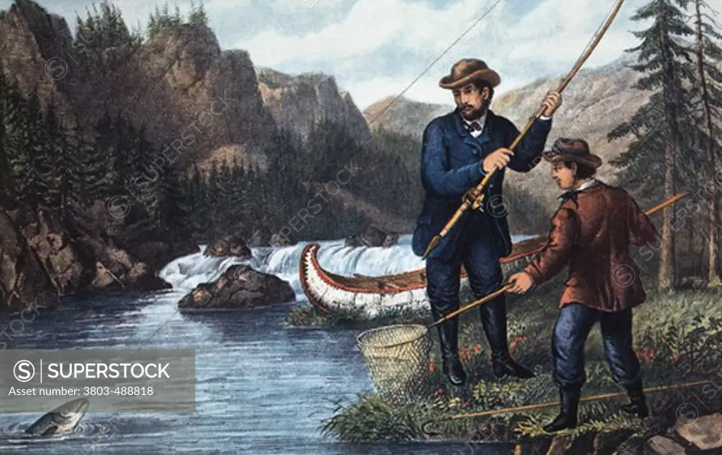 Salmon Fishing 1872 Currier & Ives (1834-1907 American)