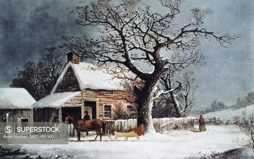 American Winter Scene, A Country Cabin Currier & Ives (1834-1907 American)