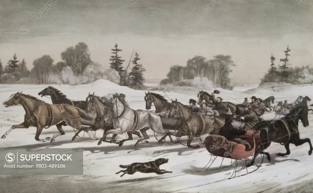 Trotting Cracks in the Snow  Currier and Ives  (a. 1857-1907/ American) 