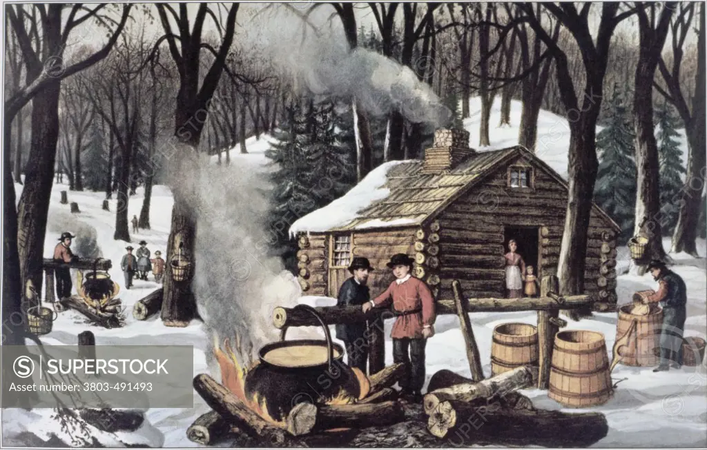Maple Sugaring 1872 Currier & Ives (1834-1907 American) Lithograph