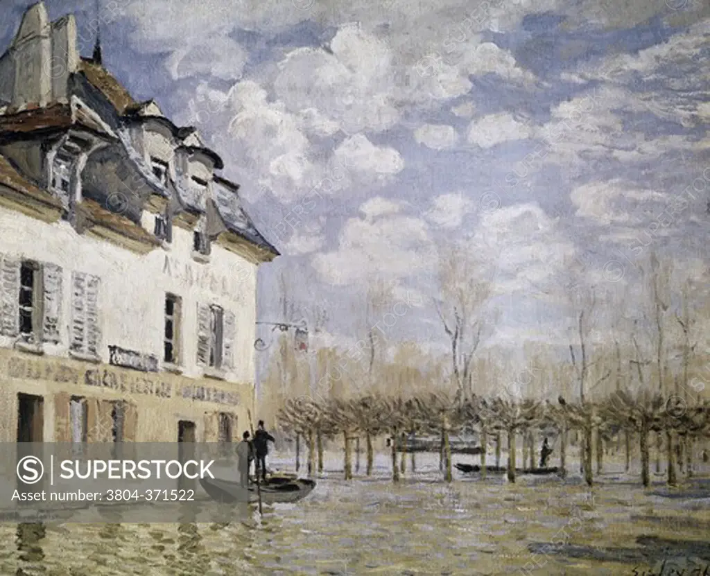 The Boat in the Flood, Port Marly 1876 Alfred  Sisley (1839-1899 French) Oil on canvas Musee d' Orsay, Paris, France 