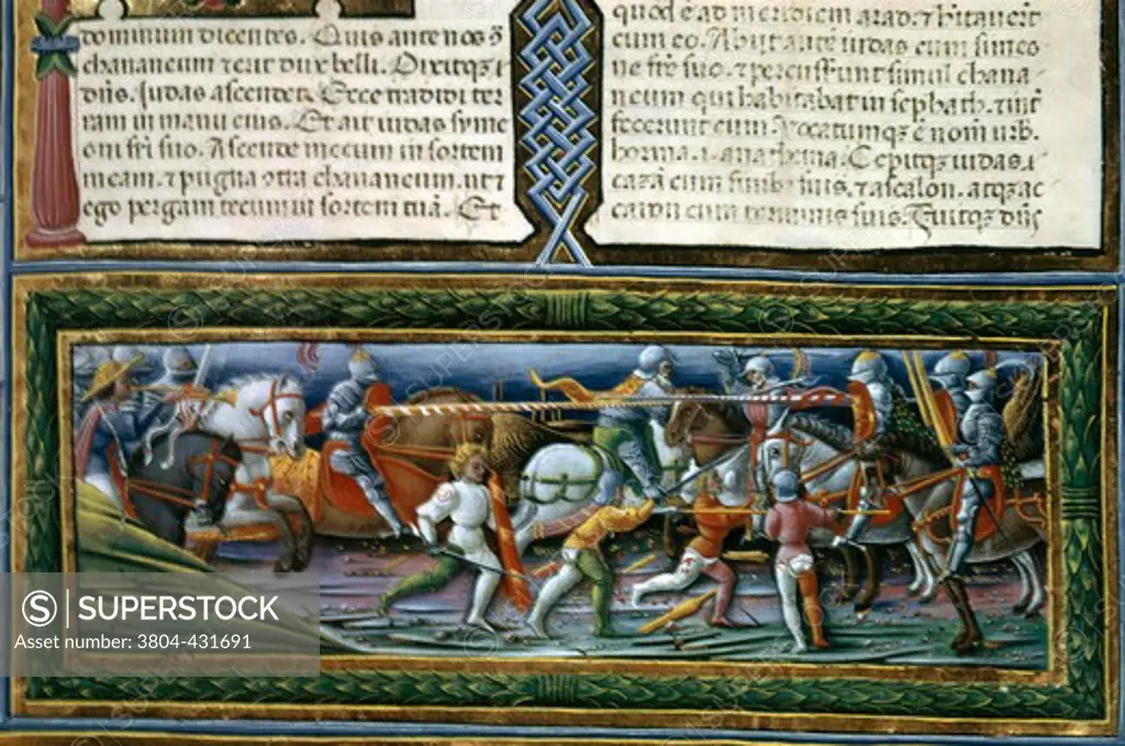 Italy, Modena, Este Museum, Battle of the Israelites and Canaanites by Francesco di Giovanni de Russi, Illuminated manuscript, 15th century