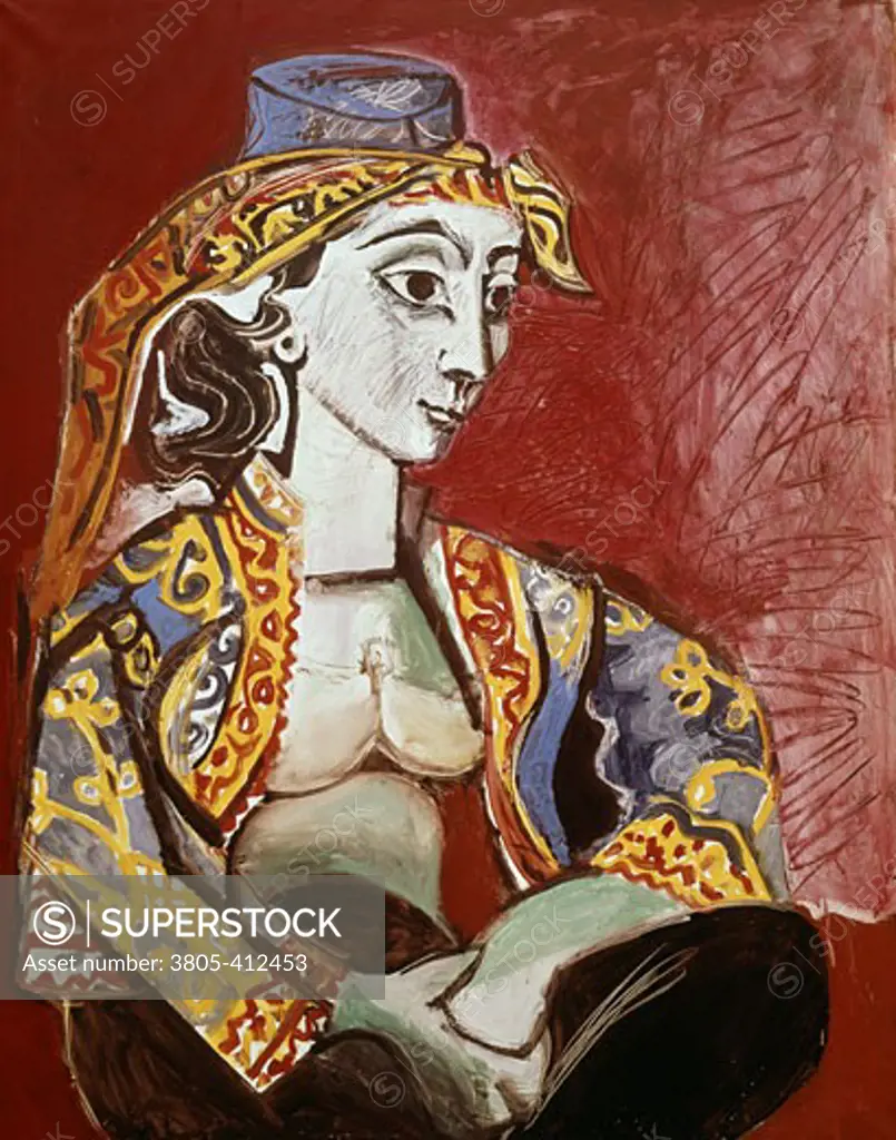 Portrait Of Jacqueline In A Turkish Vest by Pablo Picasso, 1955, 1881-1973, France, Mougins, Collection Jacqueline Picasso