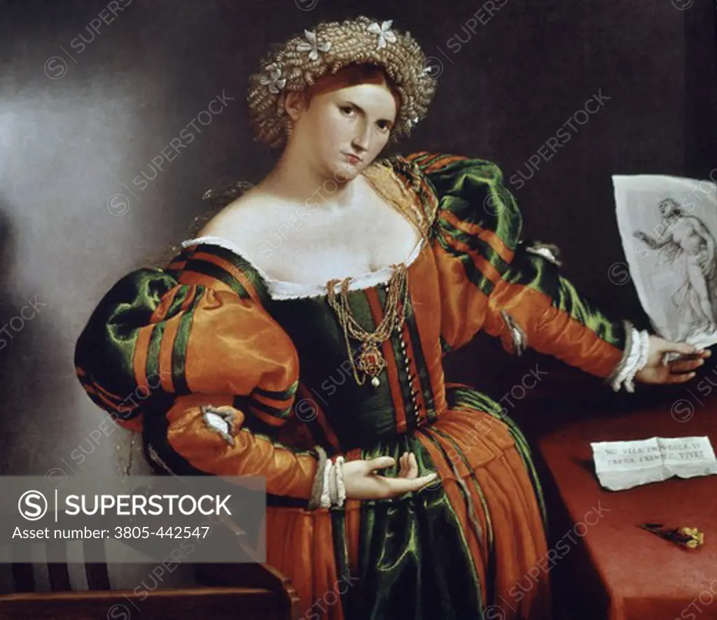 Lady With A Drawing Of Lucretia C.1530-3 Lorenzo Lotto (ca.1480-1556 Italian) Oil On Canvas National Gallery, London, England