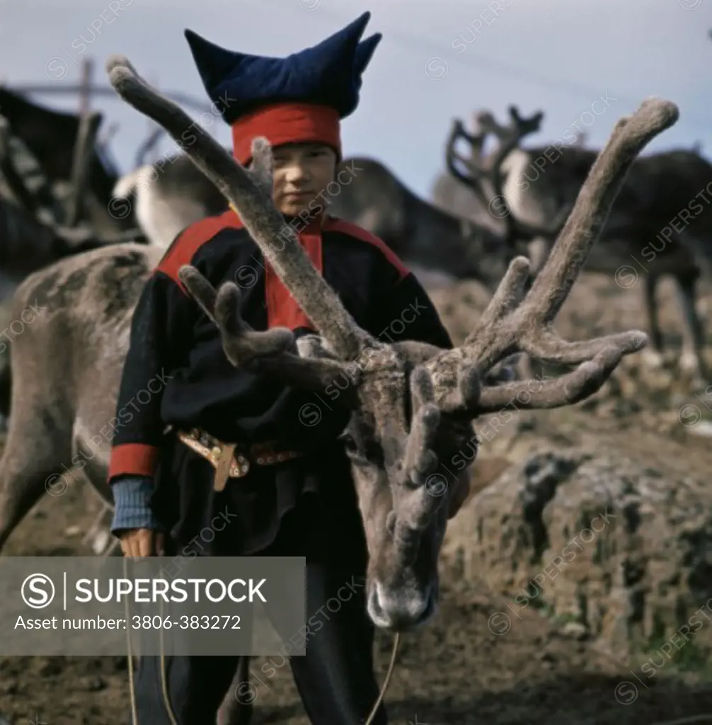 Sami Boy with Reindeer Honningsvag Norway