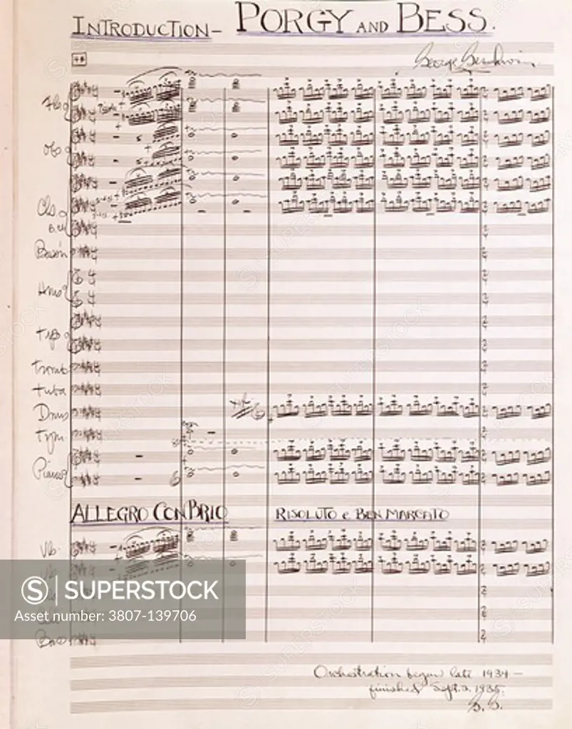 Manuscripts of Porgy and Bess by George Gershwin, 1935