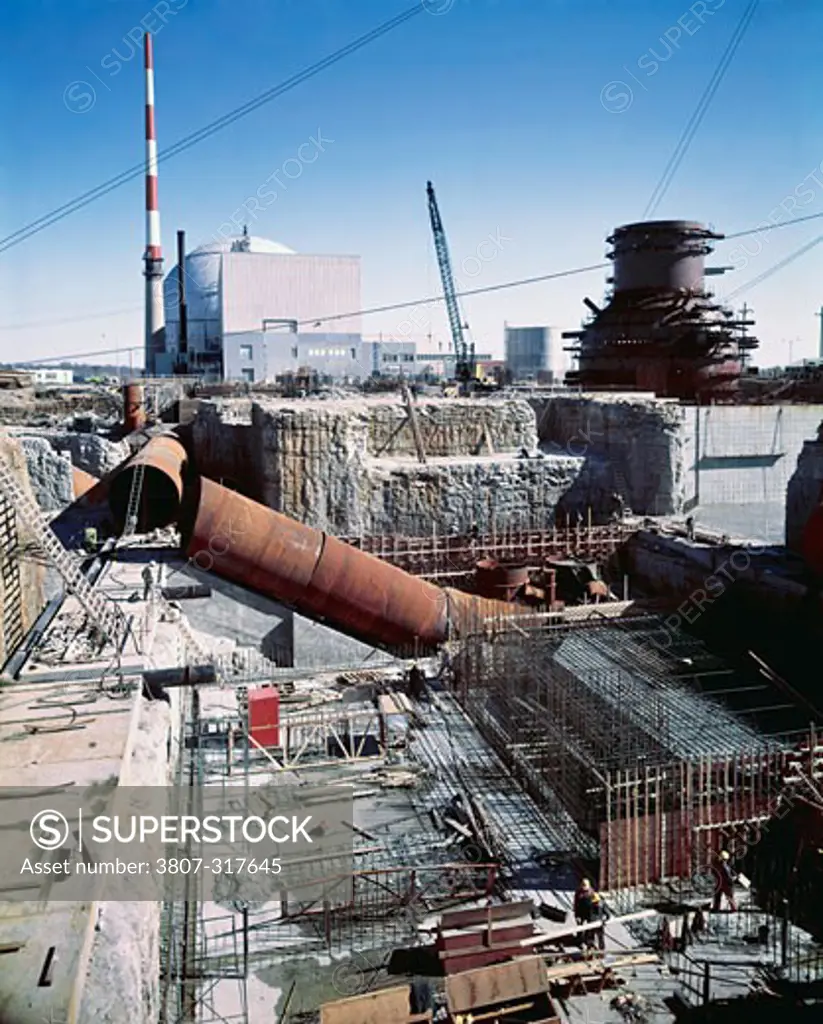 High angle view of a nuclear plant under construction