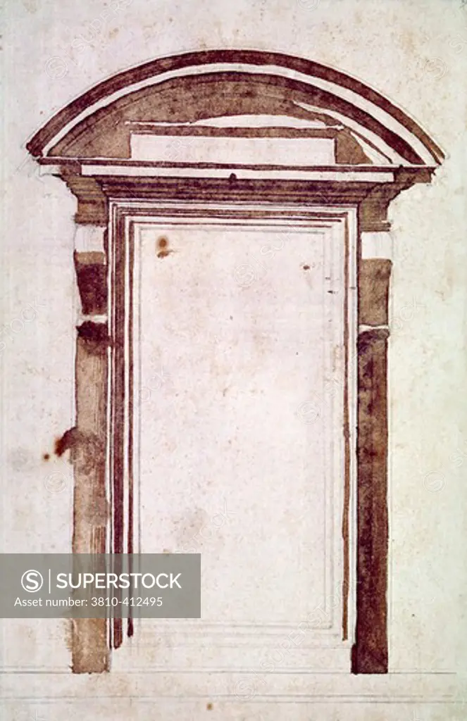 Doorway design, by Michelangelo Buonarroti, pen and ink, 1475-1564, Italy, Florence, Galleria degli Uffizi