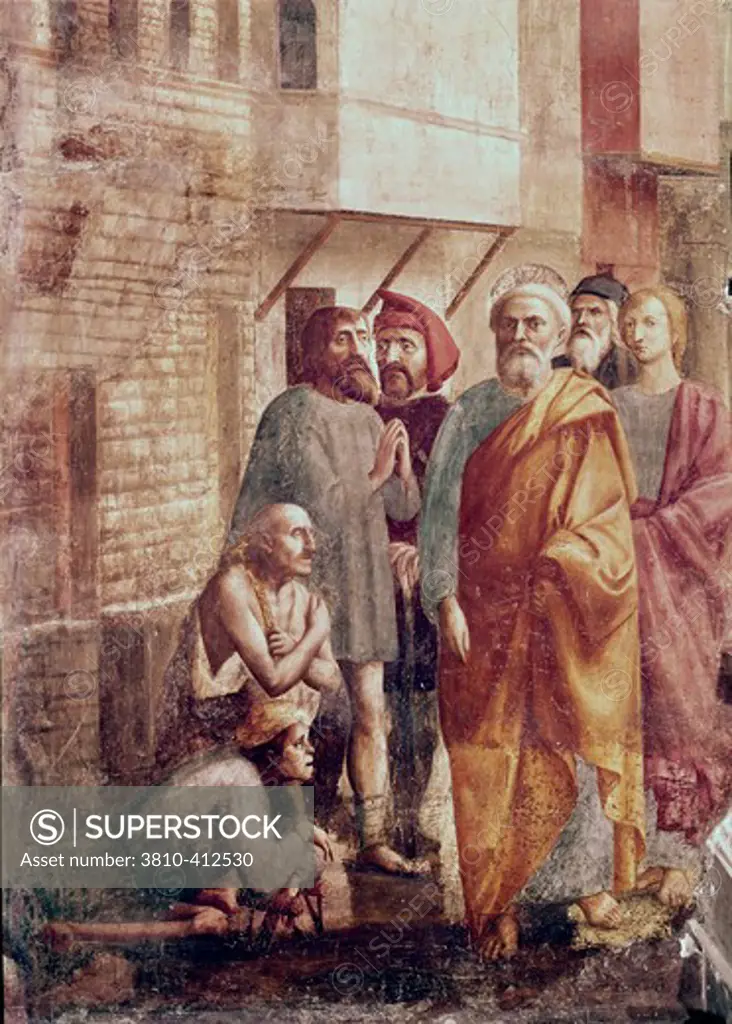 St. Peter Healing The Sick With His Shadow (From The Life Of St. Peter Cycle) 1425-28 Masaccio (1401-1428 Italian) Fresco Cappella Brancacci, Santa Maria del Carmine, Florence, Italy