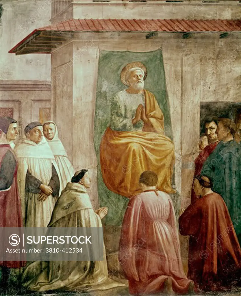St. Peter In The Teacher's Chair (From The Life Of St. Peter Cycle) 1425-28 Masaccio (1401-1428 Italian) Fresco Cappella Brancacci, Santa Maria del Carmine, Florence, Italy