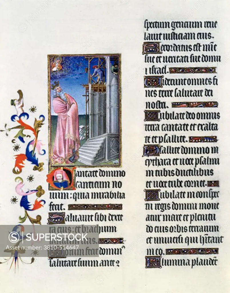 USA, New York, Metropolitan Museum of Art, Book of Hours: David Building the Temple by Limbourg Brothers, Illuminated manuscript, 1408-09