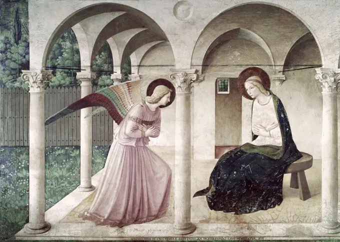 The Annunciation 1438-1445 Fra Angelico (ca.1395-1455 Italian) Fresco Museo di San Marco, Florence, Italy 