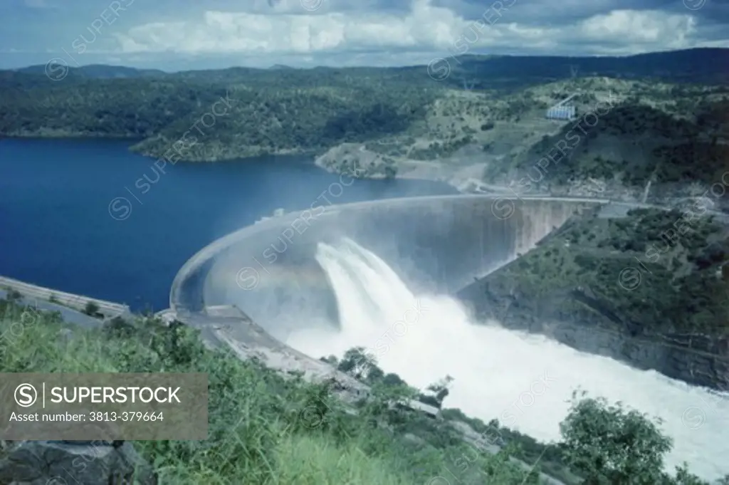 Panoramic view of a Dam Wall, Lake Kariba, Zambia-Zimbabwe Border