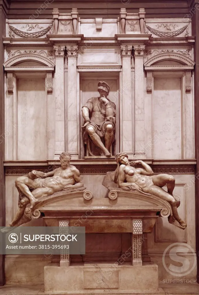 Tomb of Lorenzo de Medici by Michelangelo Buonarroti, marble, 1524-31, (1475-1564), Italy, Florence, San Lorenzo, Sagrestia Nuova