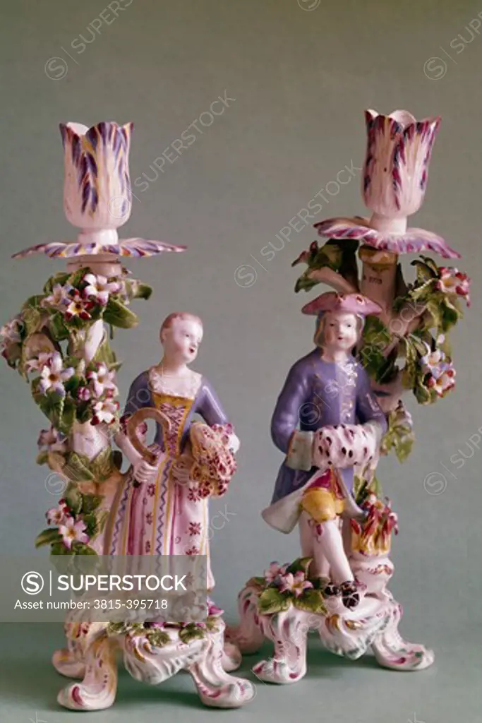 Candlesticks, Bow Porcelain, circa 1760, UK, London, London Museum